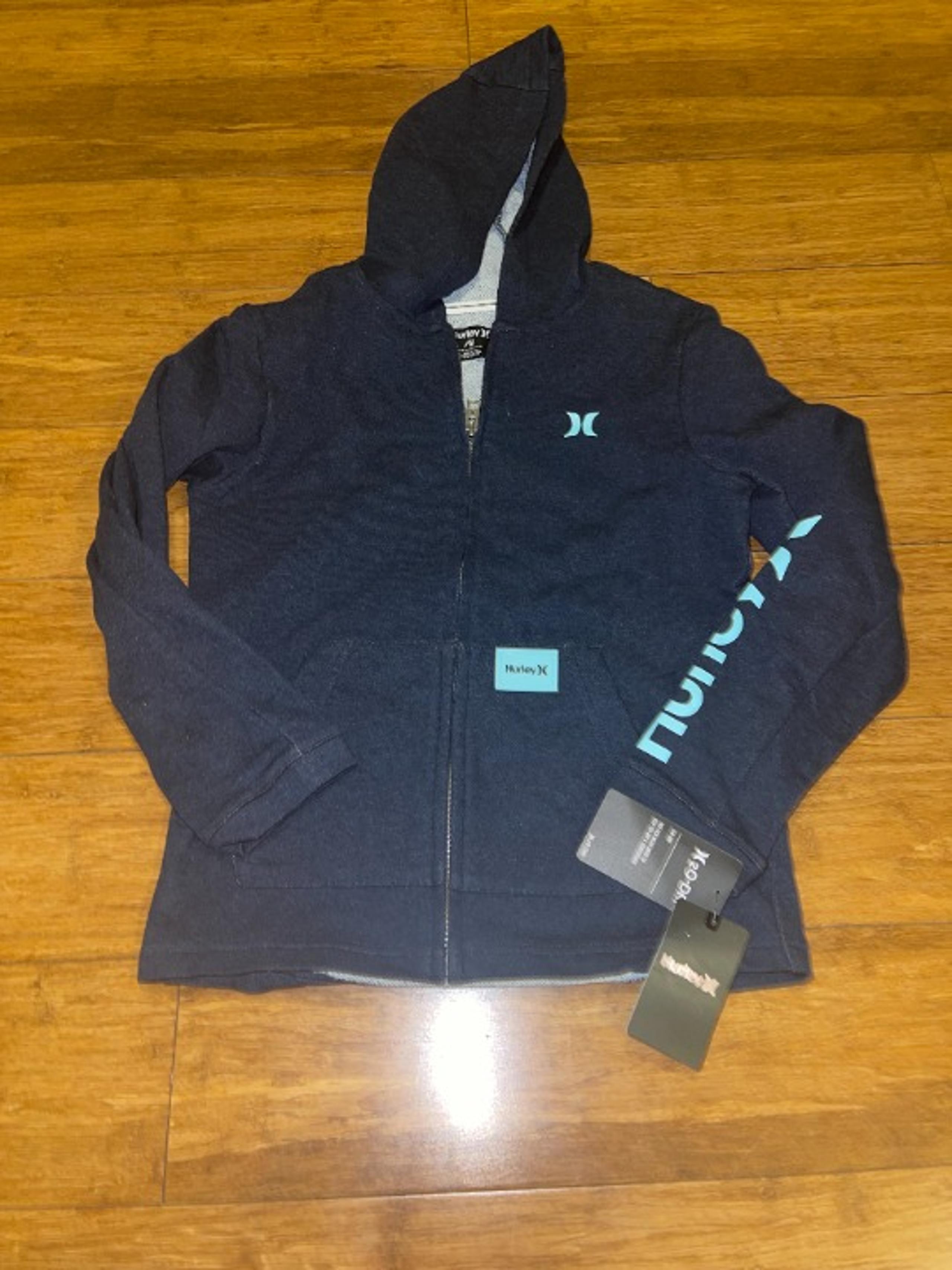 New NWT Boy's Hurley Hoodie Blue Full Zip Size M Obsidian Heather 984792-UU7 NEW