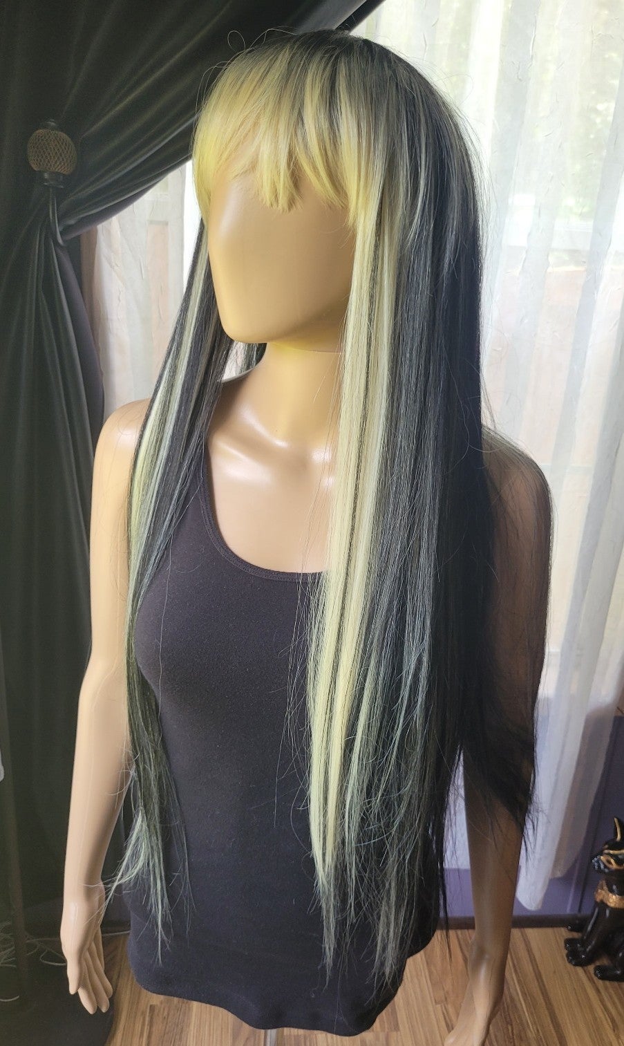 Blonde & Black Long Straight Hair Wig New