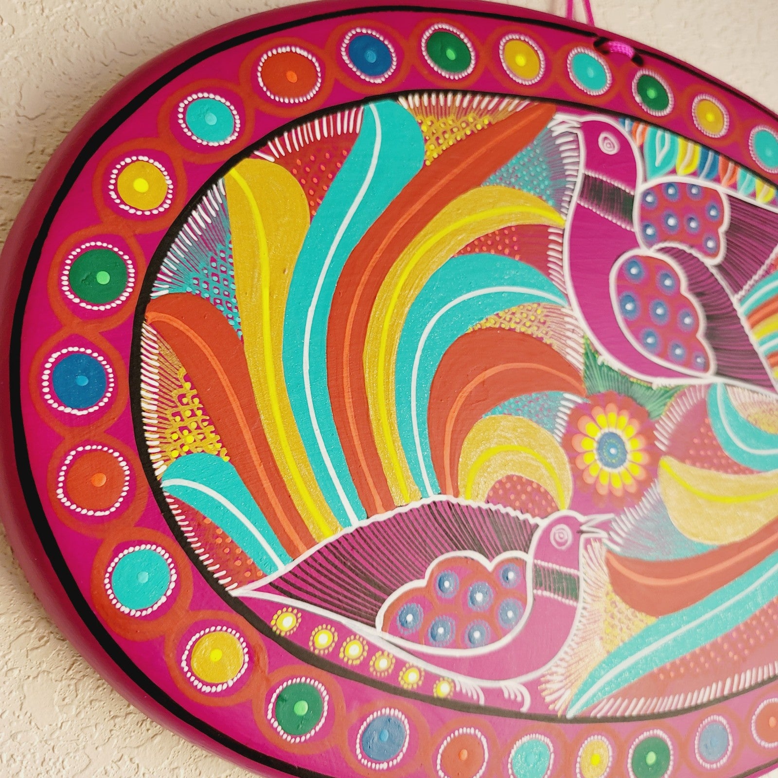 Novica Collection Hand-Painted Bird Motif Ceramic Wall Art from Mexico, 'Bird Wo