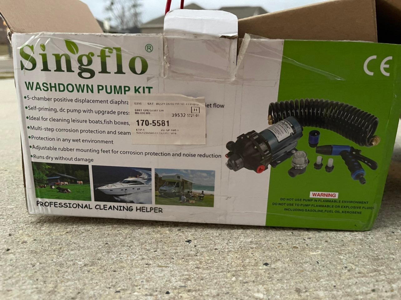 Singflo Washdown Deck Wash Pump Kit 70 PSI 12 V 12VDCSFWP1-JBCXB1V0