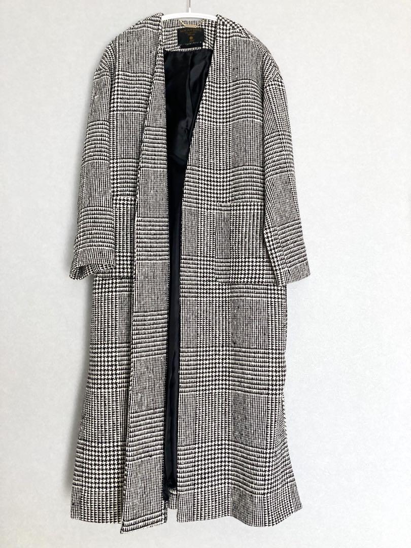 MICA&DEAL Long Coat, Like New, Black & White Check Pattern