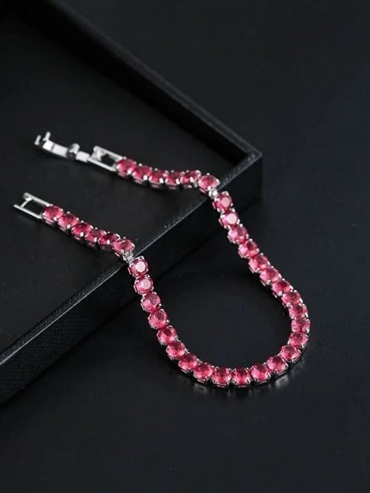 Mens 7 1ct Rose Red Ruby Tennis Bracelet Guys Fine 925 Silver Jewelry 1 ct NEW