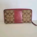 Coach Long Wallet Accordion Zip Around Red Pink Purple Beige Large Logo