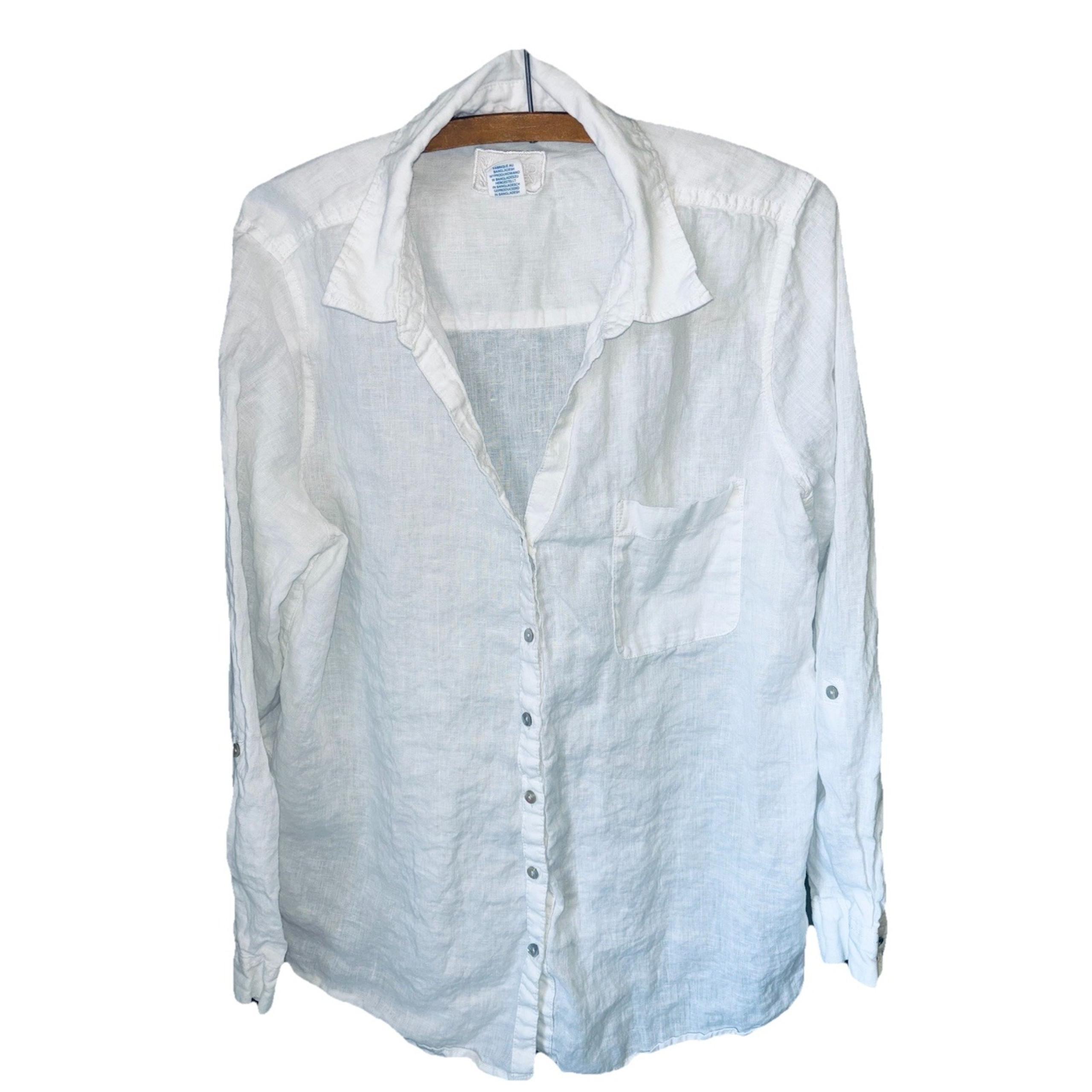 Sigrid Olsen 100% Linen Top Women's XL Roll Tab Sleeve Tunic Pocket Minimalist