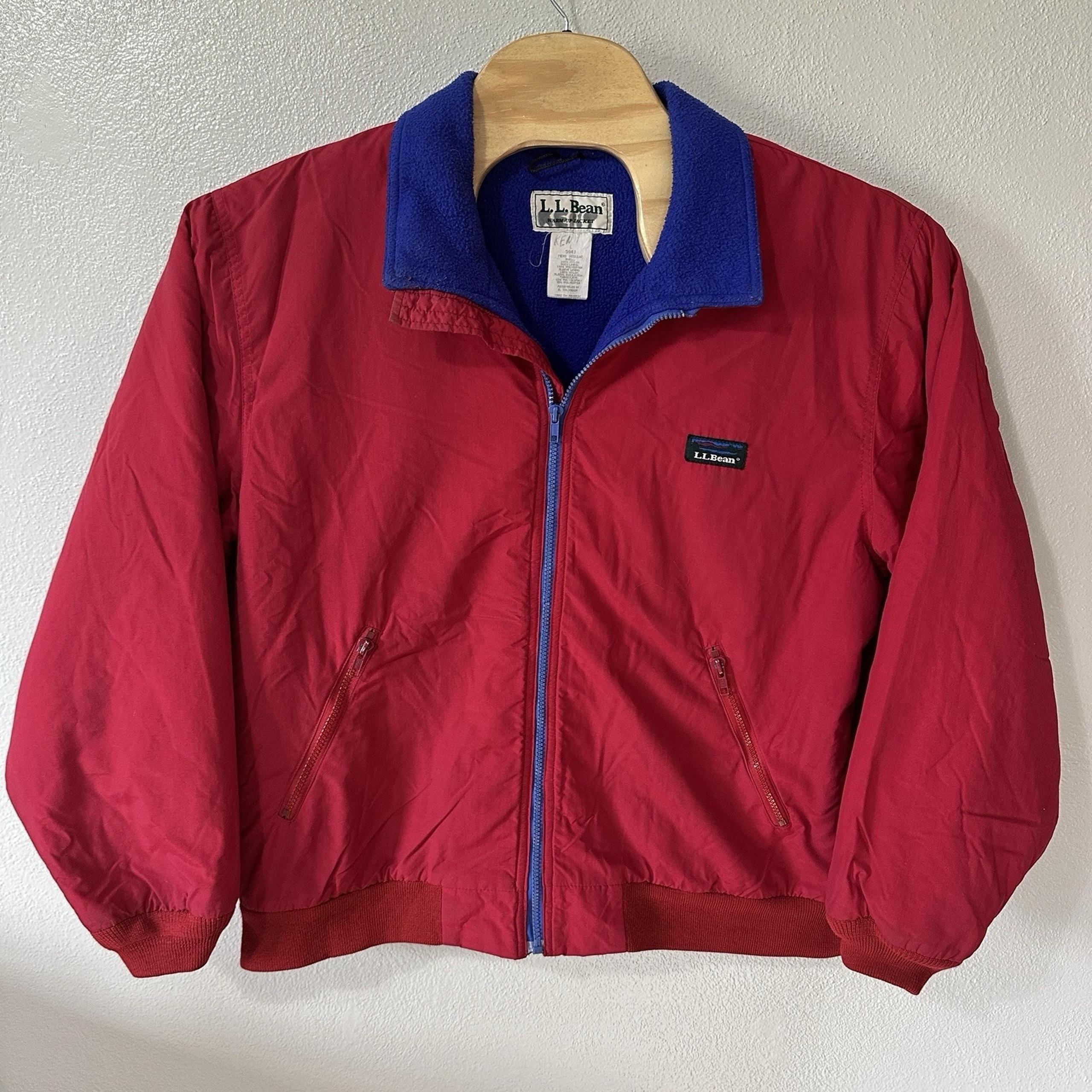 Vintage LL Bean Mens Size Large Red Warm Up Jacket Fleece Lined Full Zip 90s