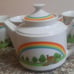 Vintage Rainbow Tea Set Cottage Teapot 4 Mugs Cup Enesco Ceramic 1978