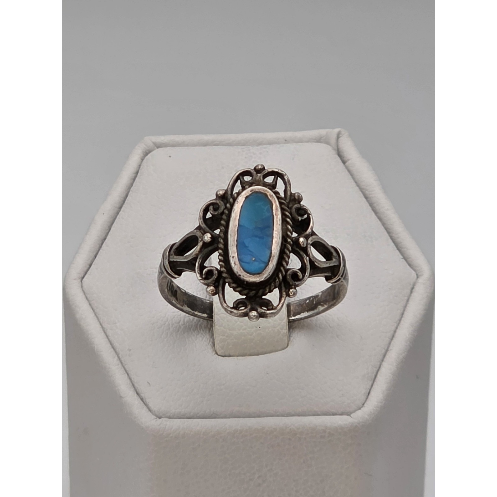 Vtg J.Q. ADAMS JQA Signed 925 Sterling Silver Turquoise Ring Art Deco Size 7