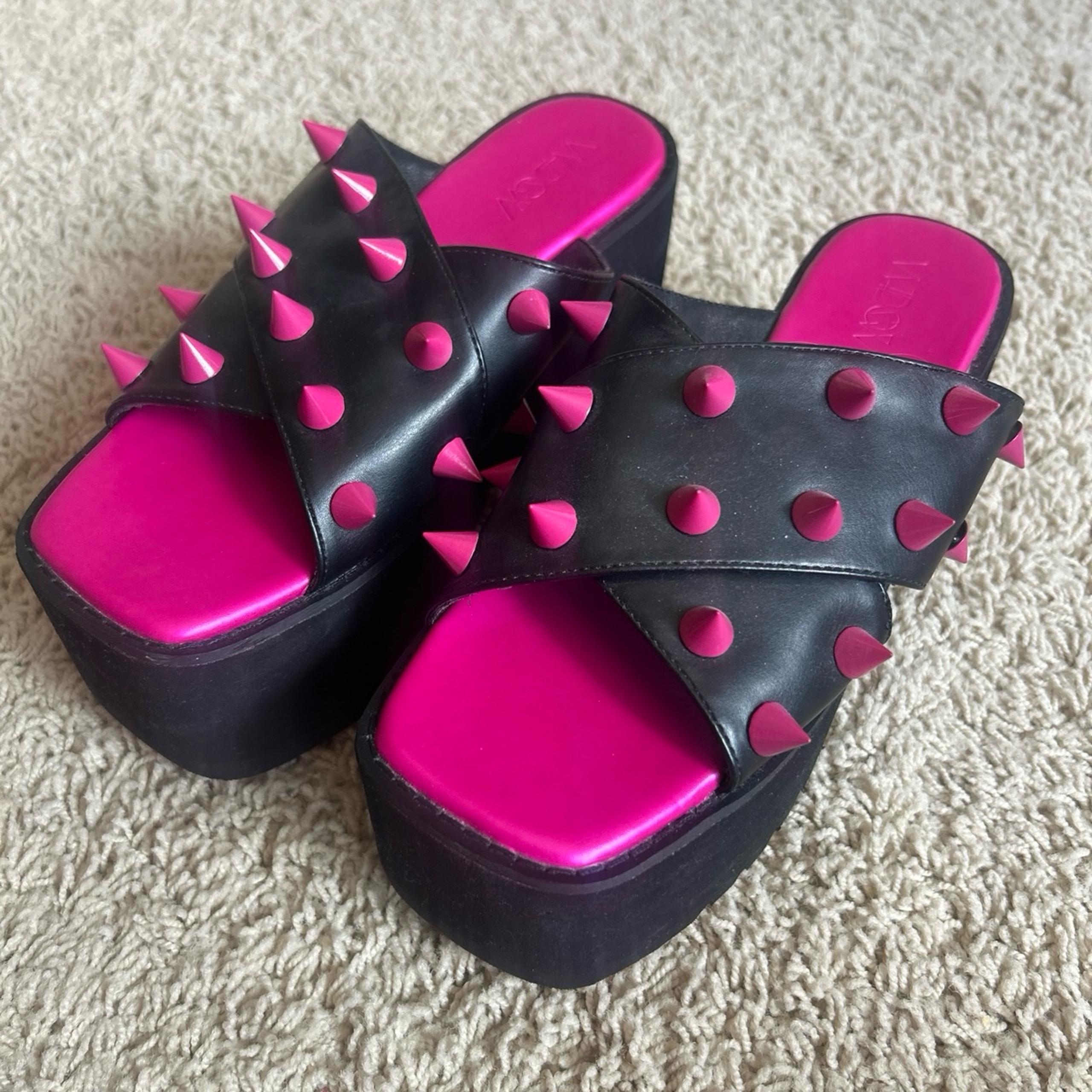 Pink and Black Platform Sandals