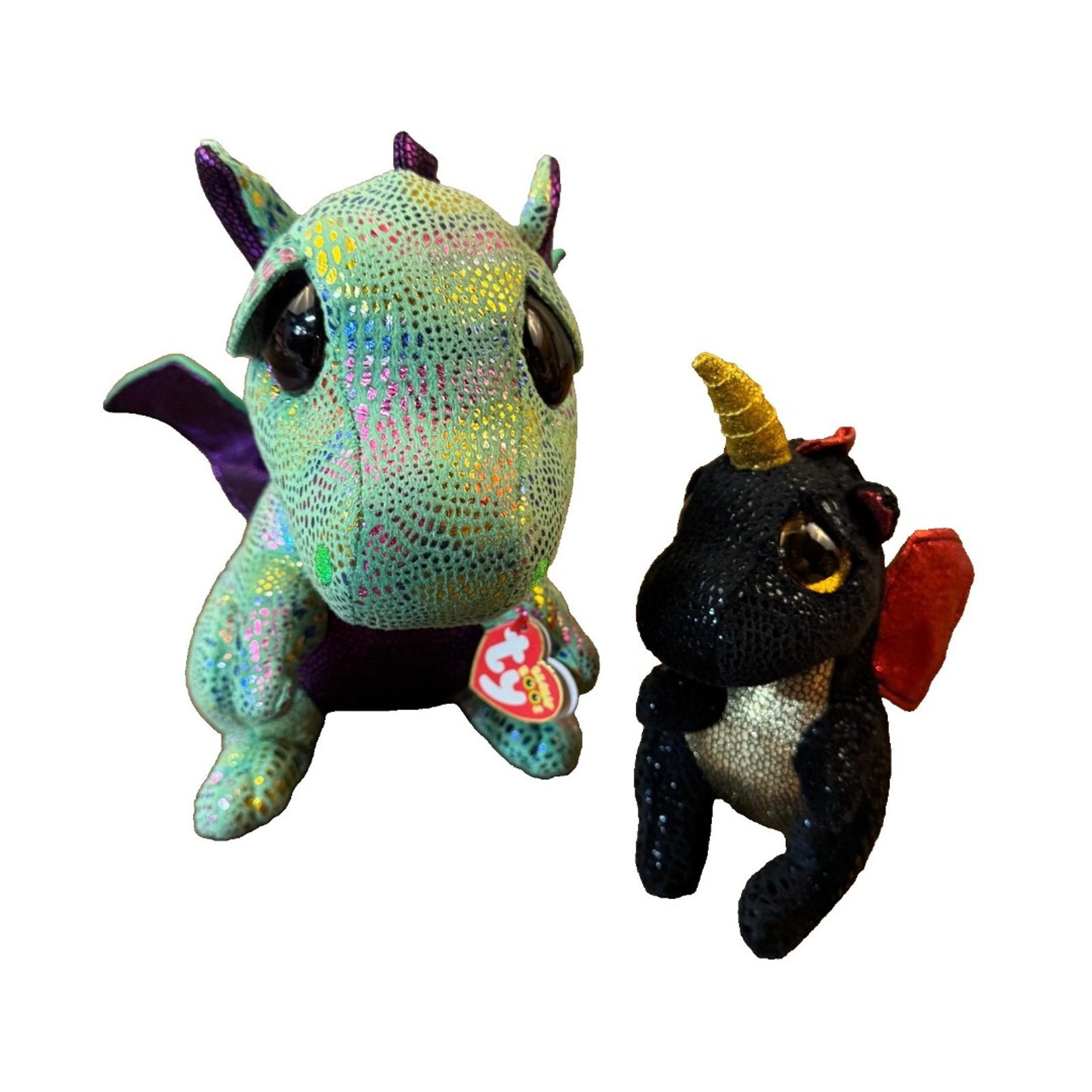 Ty Beanie Boo Dragon Plush Lot Stuffed Animal Cinder 13 Inch Medium Grindel 6 In