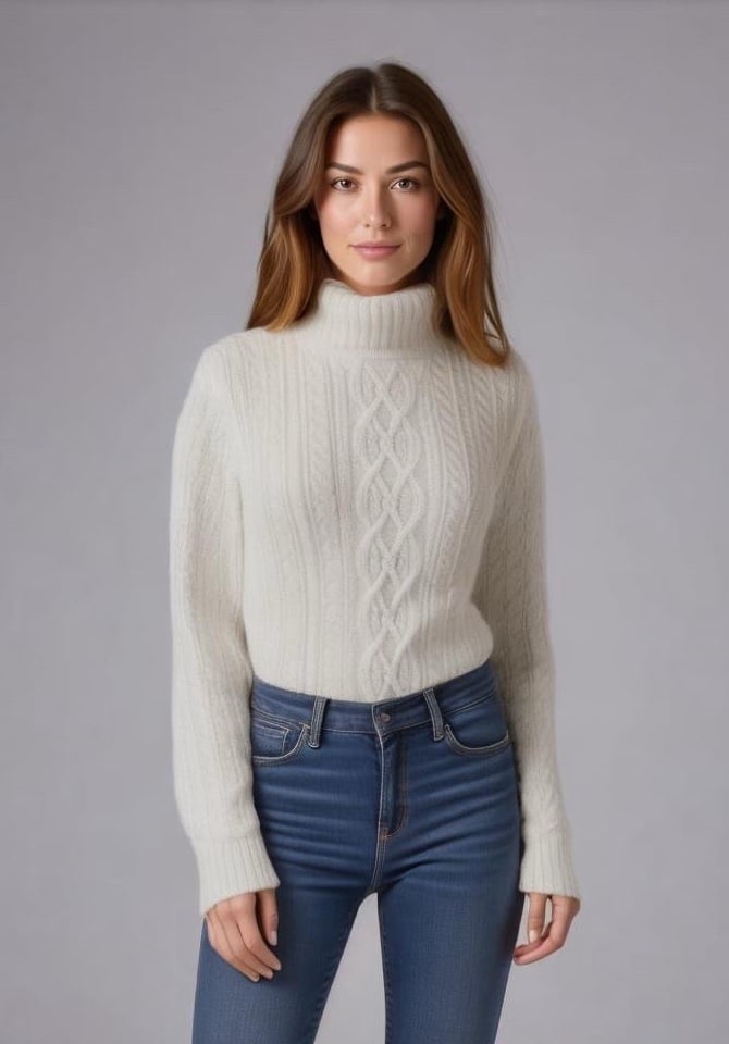 Croft & Barrow Turtleneck Sweater Size Large White Cable Knit Preppy Academia