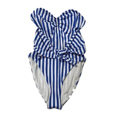 Onia Women’s Blue/White Striped Bandeau Strapless One Piece Swimsuit Size Large