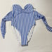 Onia Women’s Blue/White Striped Bandeau Strapless One Piece Swimsuit Size Large
