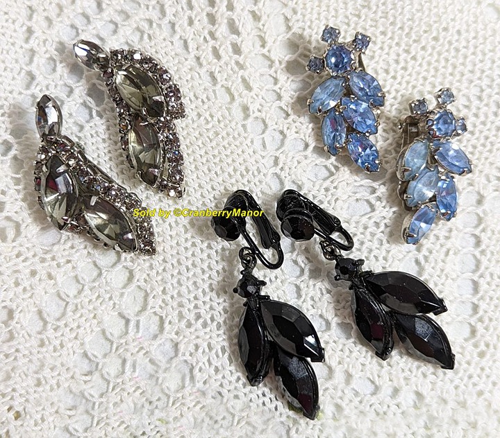 Lot 3 Dangle Earrings Black Diamond Rhinestone
