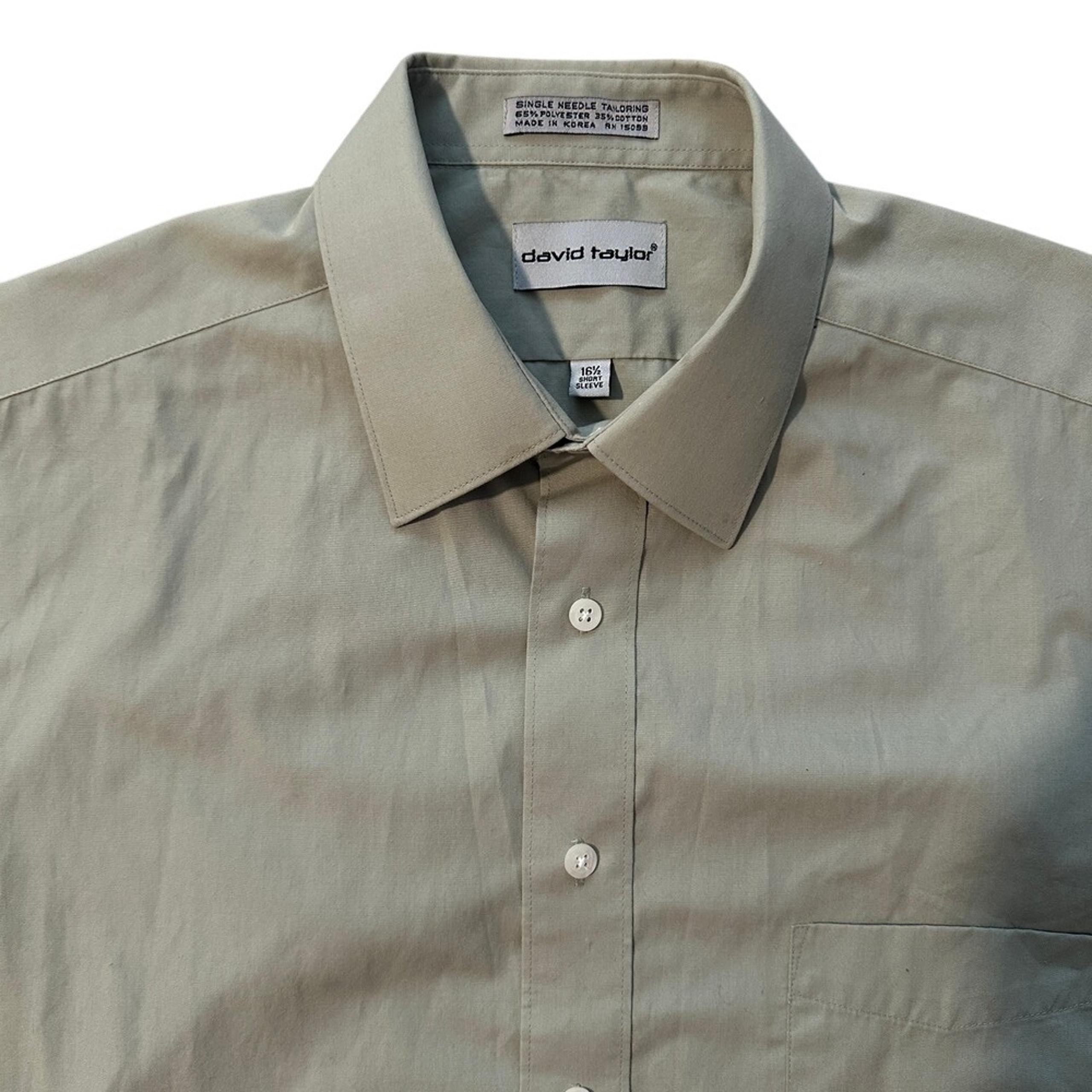 David Taylor Dress Shirt Short Sleeve Button Up Career Casual Mens 16 1/2 Green