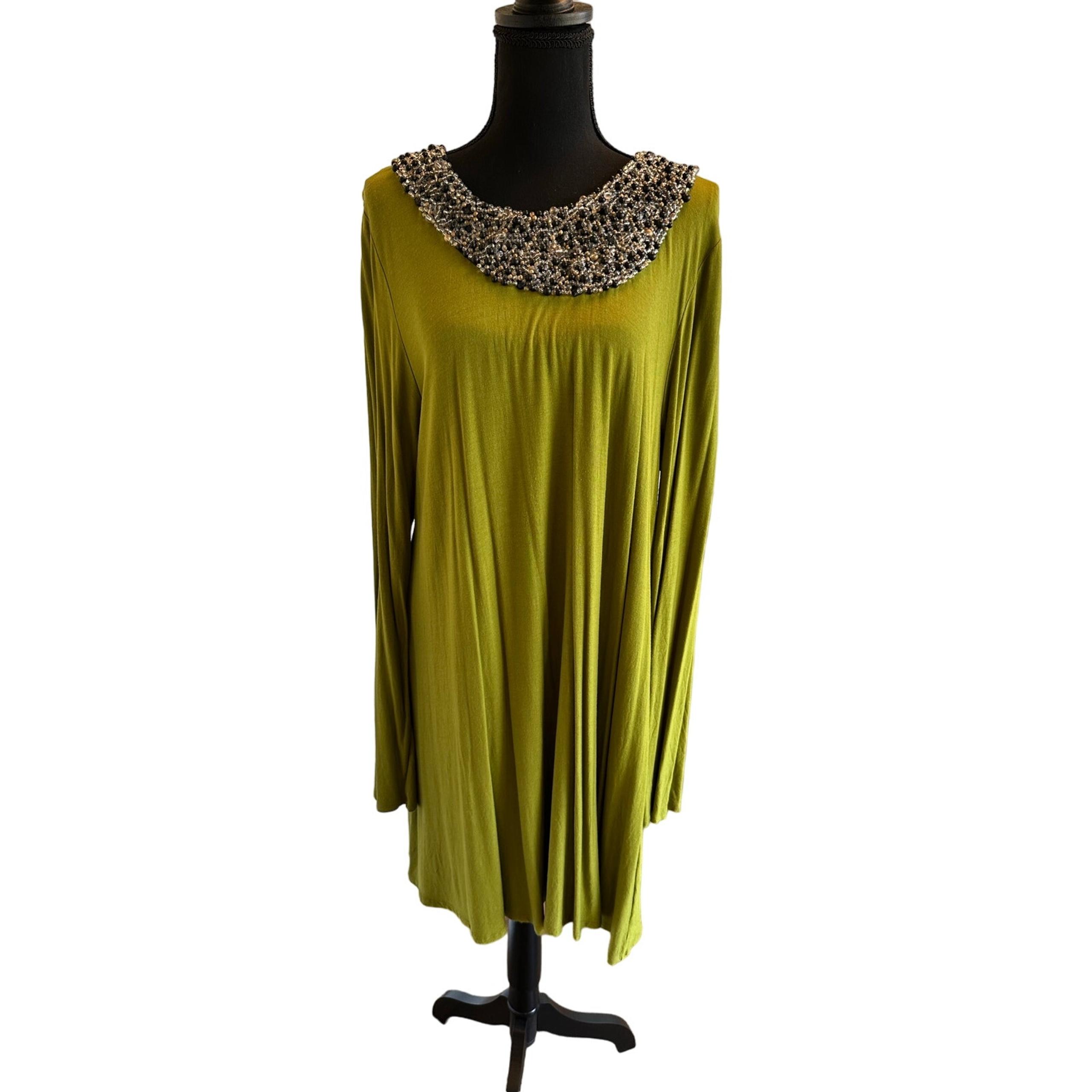 Vintage T-Bags Knee Length Dress with Embellished Neckline Beading - RARE - XL