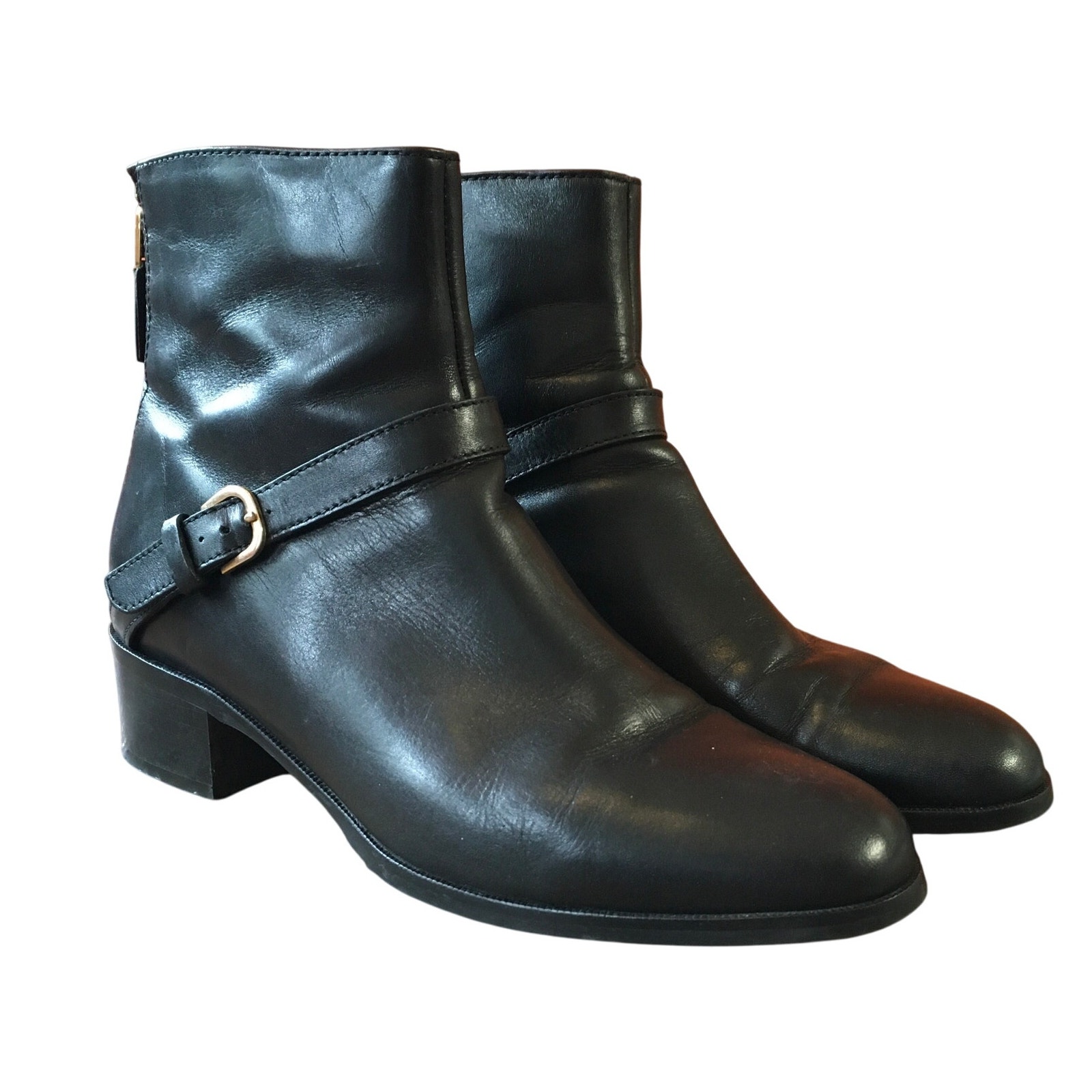 LK Bennett Kaitlyn Black Leather Ankle Boot Womens 38 (7.5-8) Zip Up Low Heel