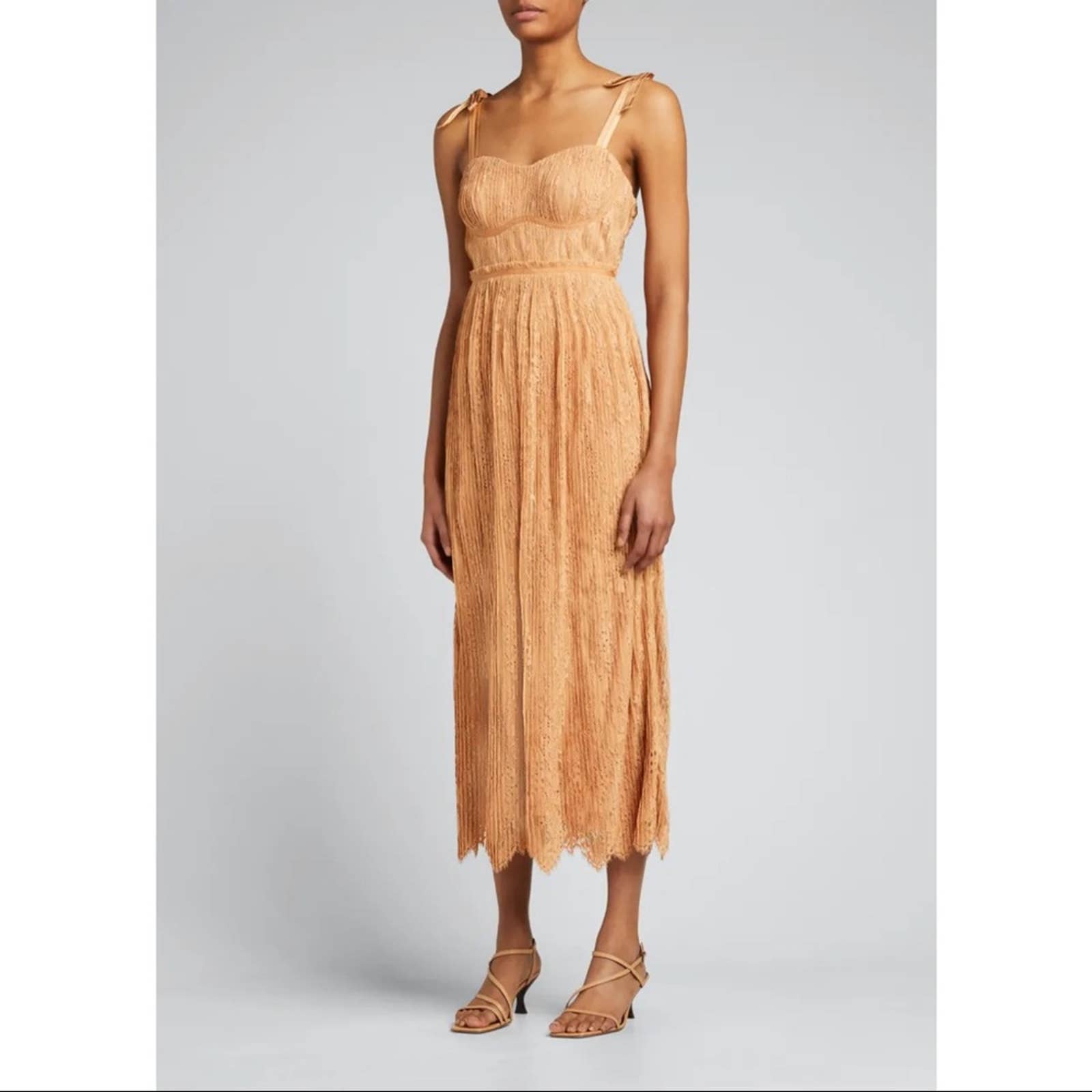 Jonathan Simkhai Bonnie Lace Midi Dress Size 0 Butterscotch