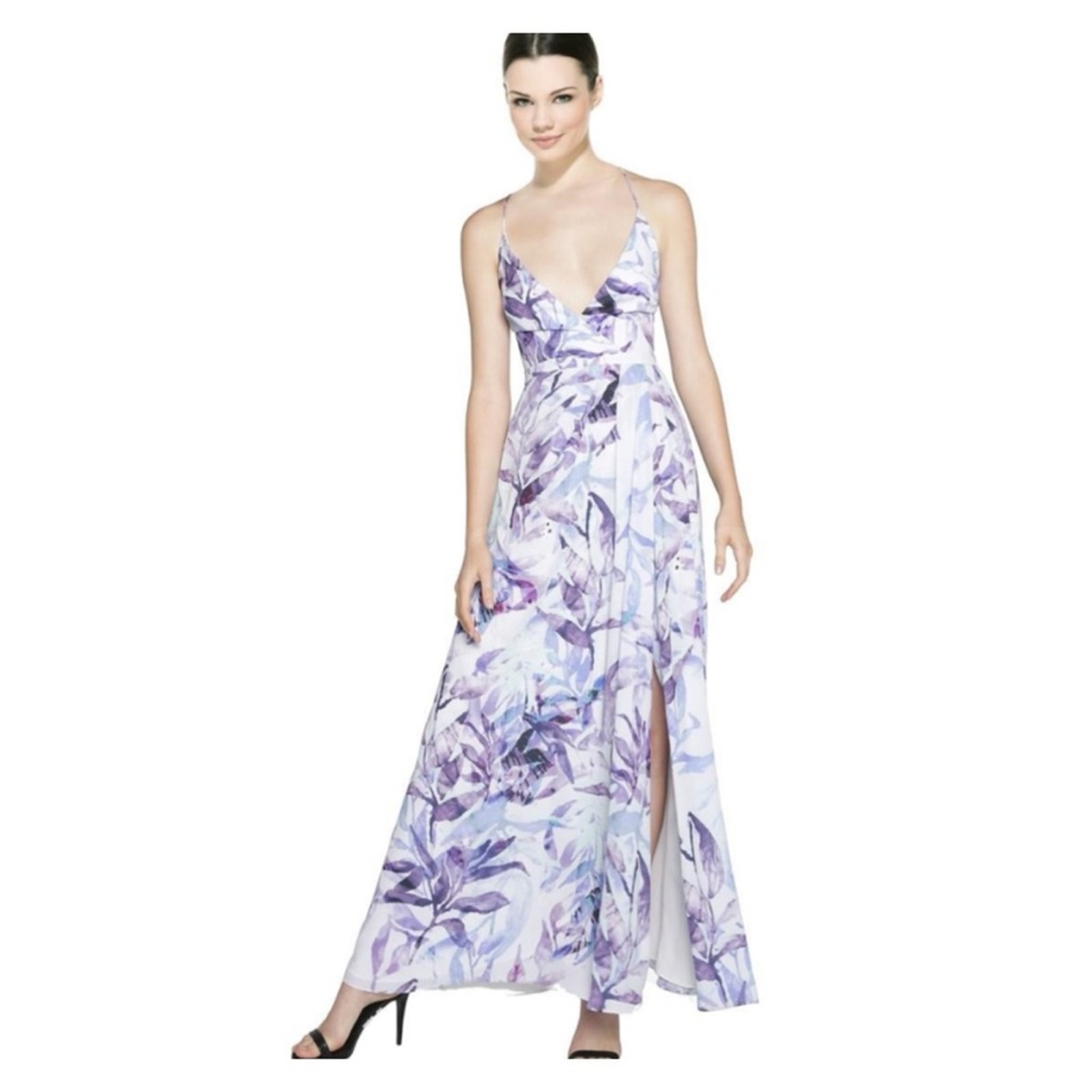 NWT Fame and Partners Fallen Leaves Print Sleeveless Slit Leg Maxi Dress 10