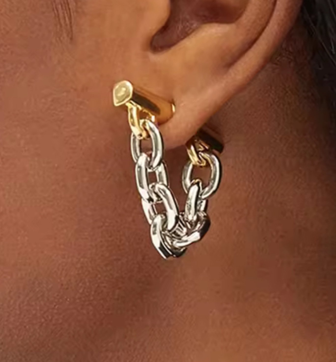 Earrings Chunky Chain BARBELL Thick Two Tone Mixed Metal Paco Rabanne STYLE O04