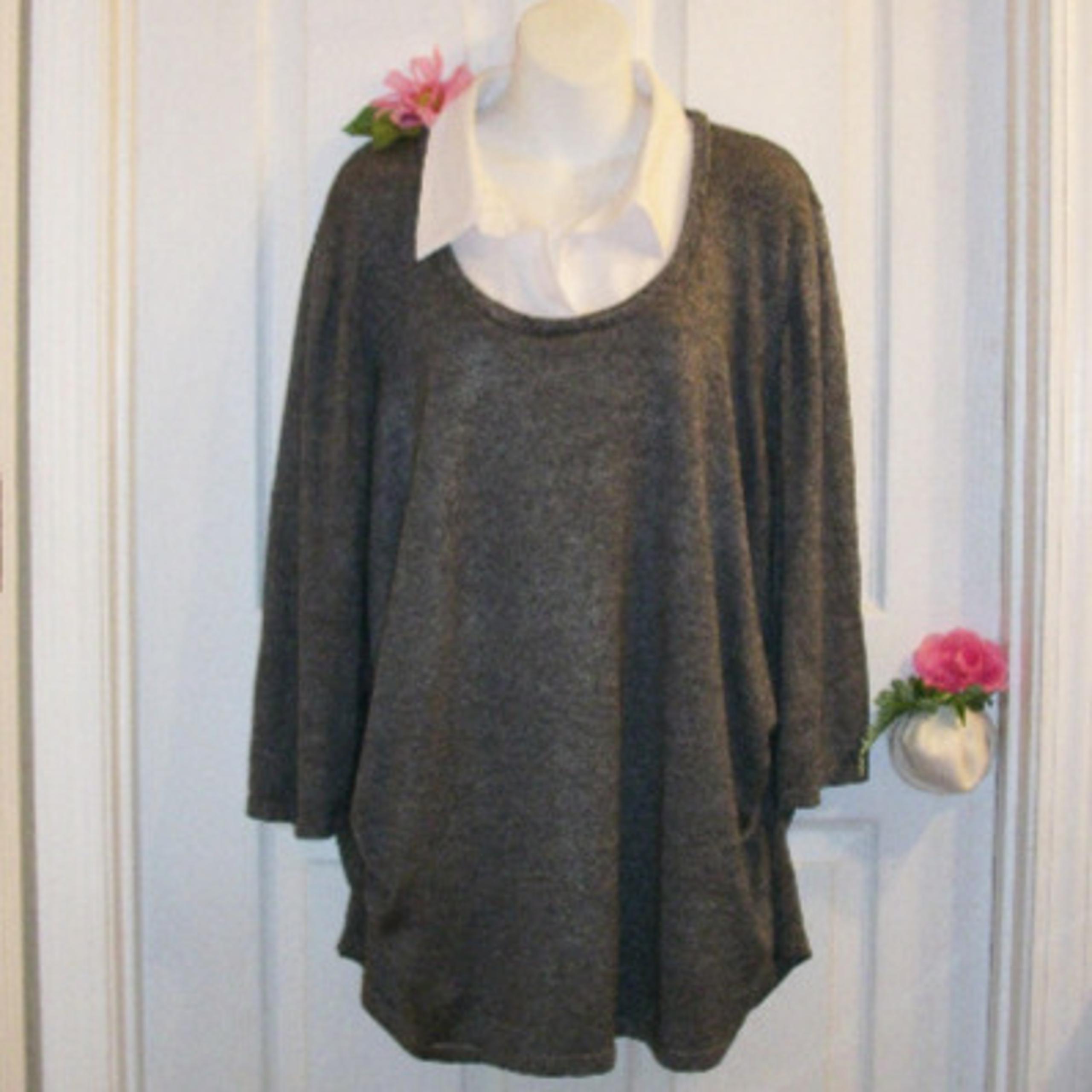 Kim Rogers 3X Black Gray Heather Knit Top With White Insert 3/4 Sleeve
