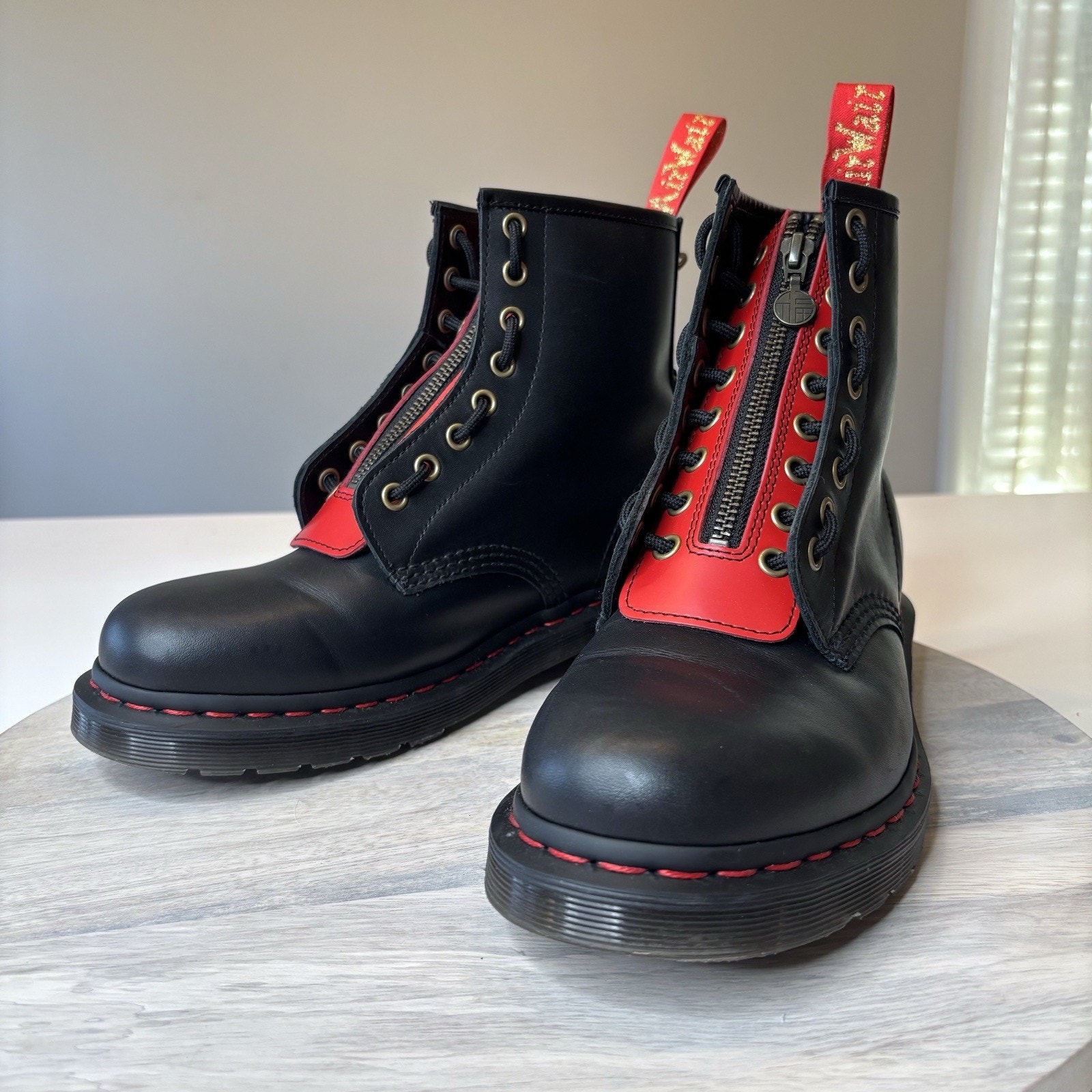 Dr. Martens 1460 Year Of The Rabbit Black Red Leather Unisex Boots US Size 8