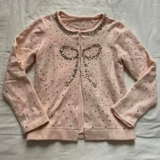 Franche Lippie Pink sequined bow cardigan hook closures