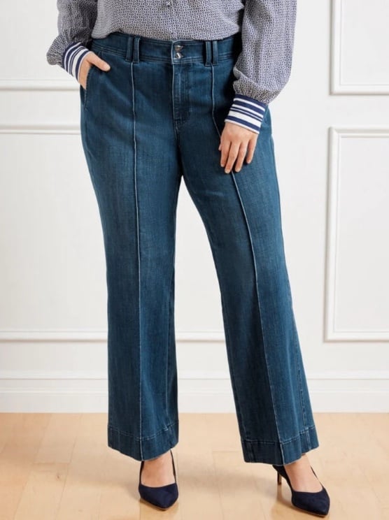 NWT Talbots Flare Leg High Waisted Pintuck Jeans in Lapis Wash, Size 14 Petite