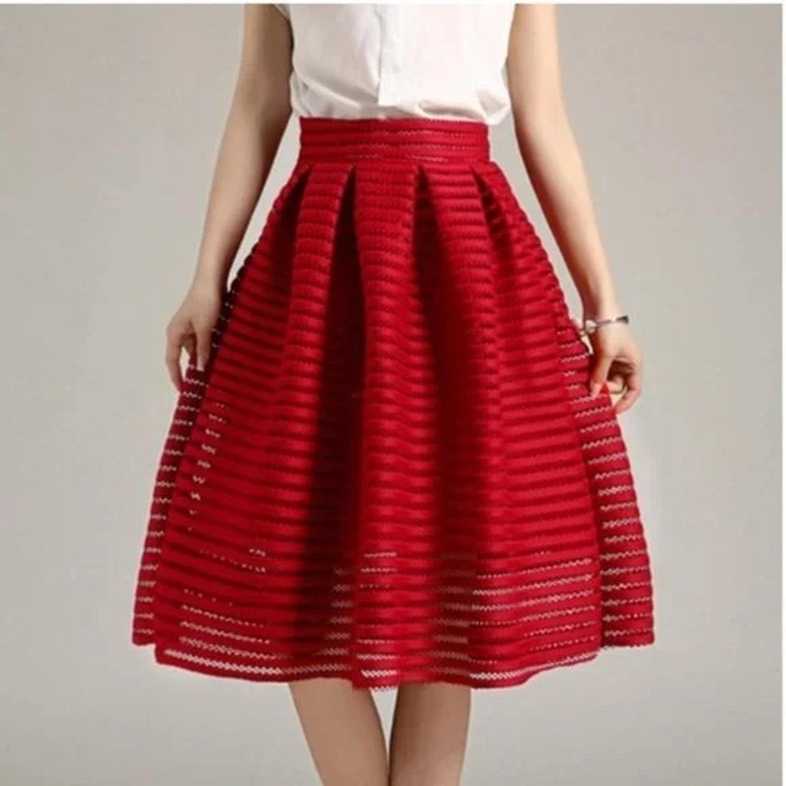 Maje NEW NWT Red A-Line Stripe Mesh Skirt