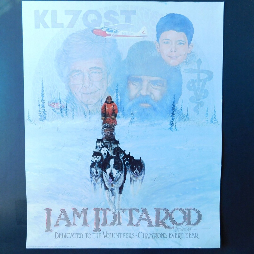 IDITAROD Poster, Jon Van Zyle 1987, Hand Signed Alaska Dog Sledding Art Vintage