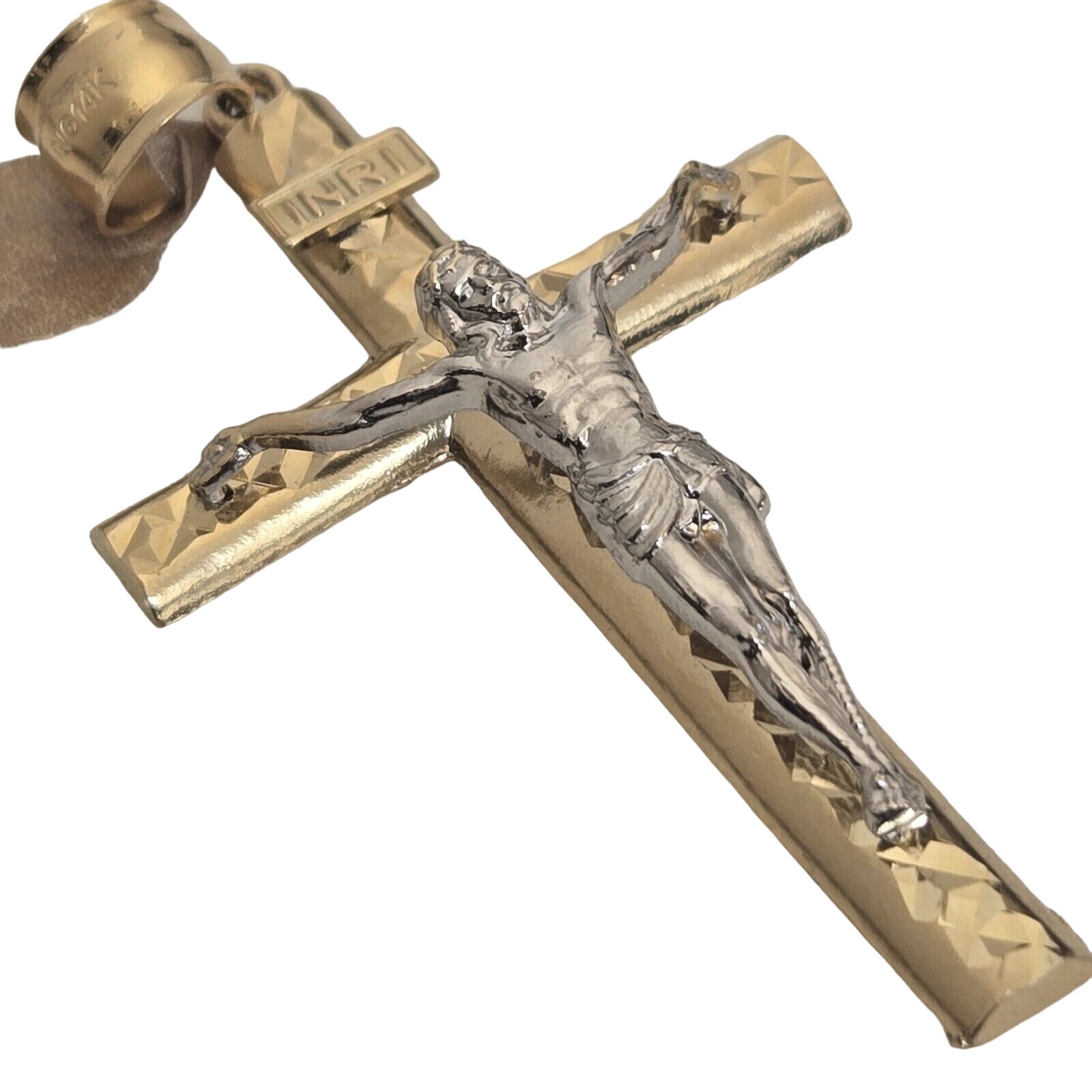 Solid 14k Yellow Gold Jesus Crucifix Cross Pendant