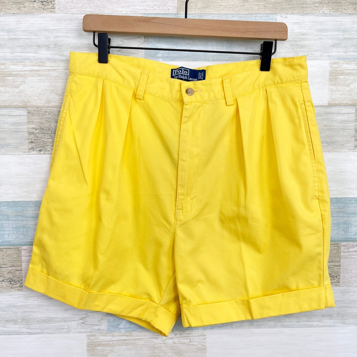 POLO Ralph Lauren Pleated Cuffed Tyler Short Yellow 5.5 Inseam Cotton Mens 33