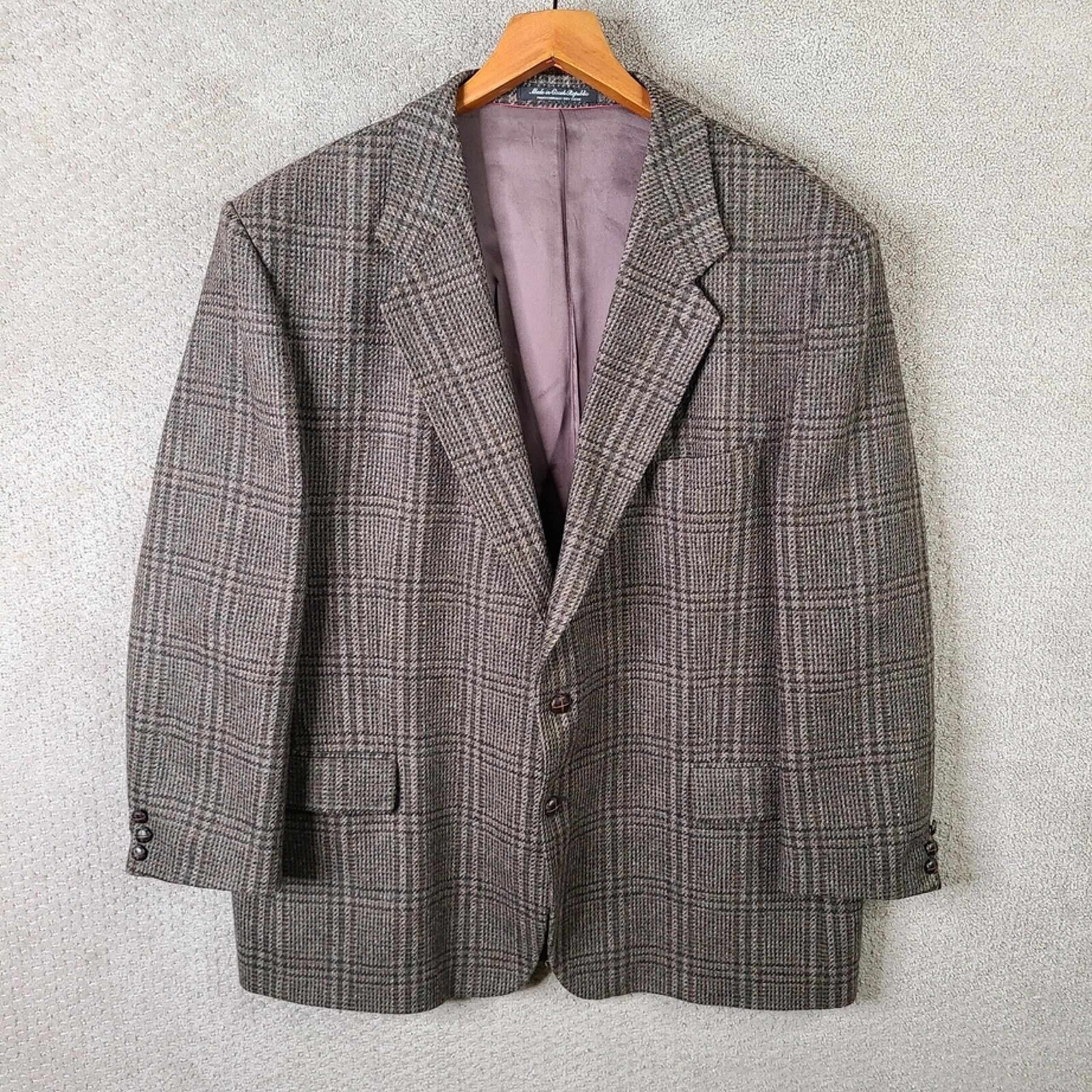 Natural Exchange Jacket Mens 52R Brown Plaid Tweed Blazer Wool - Alexander Lloyd