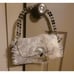 Genuine Goat hide fur small handbag, with top handles, silver gray