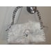 Genuine Goat hide fur small handbag, with top handles, silver gray