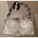 Genuine Goat hide fur small handbag, with top handles, silver gray