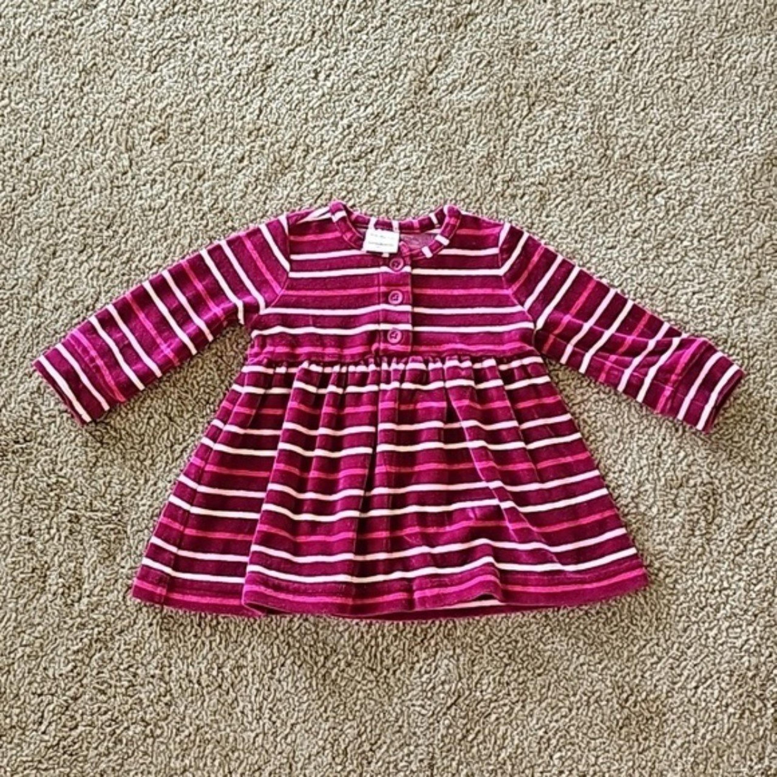 Baby Girl striped pink soft fleece Hanna Andersson dress 6m - 12m
