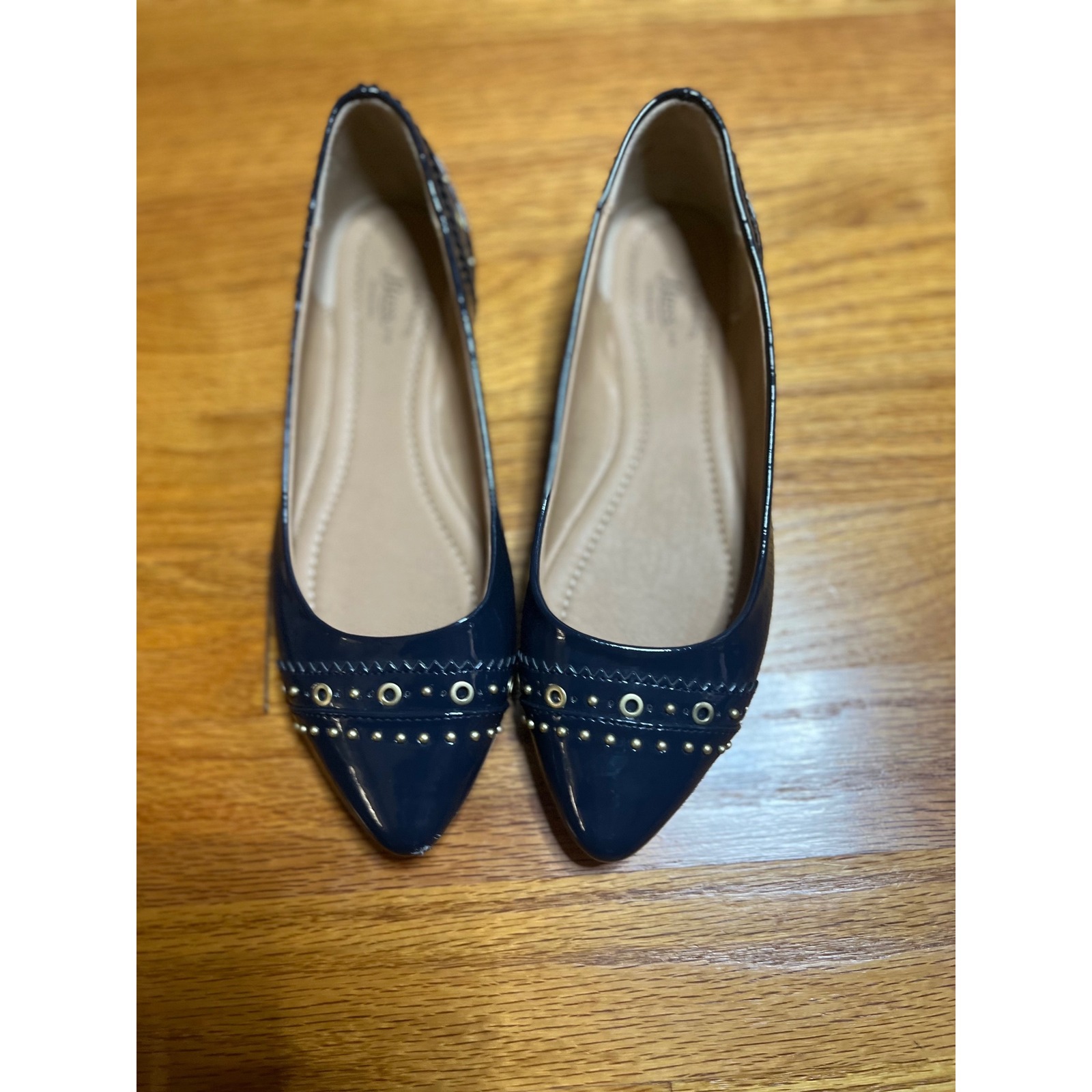 Bass Layla Studded Pointed Toe Flats Dressy Casual Shoes Navy Blue Size 5 1/2