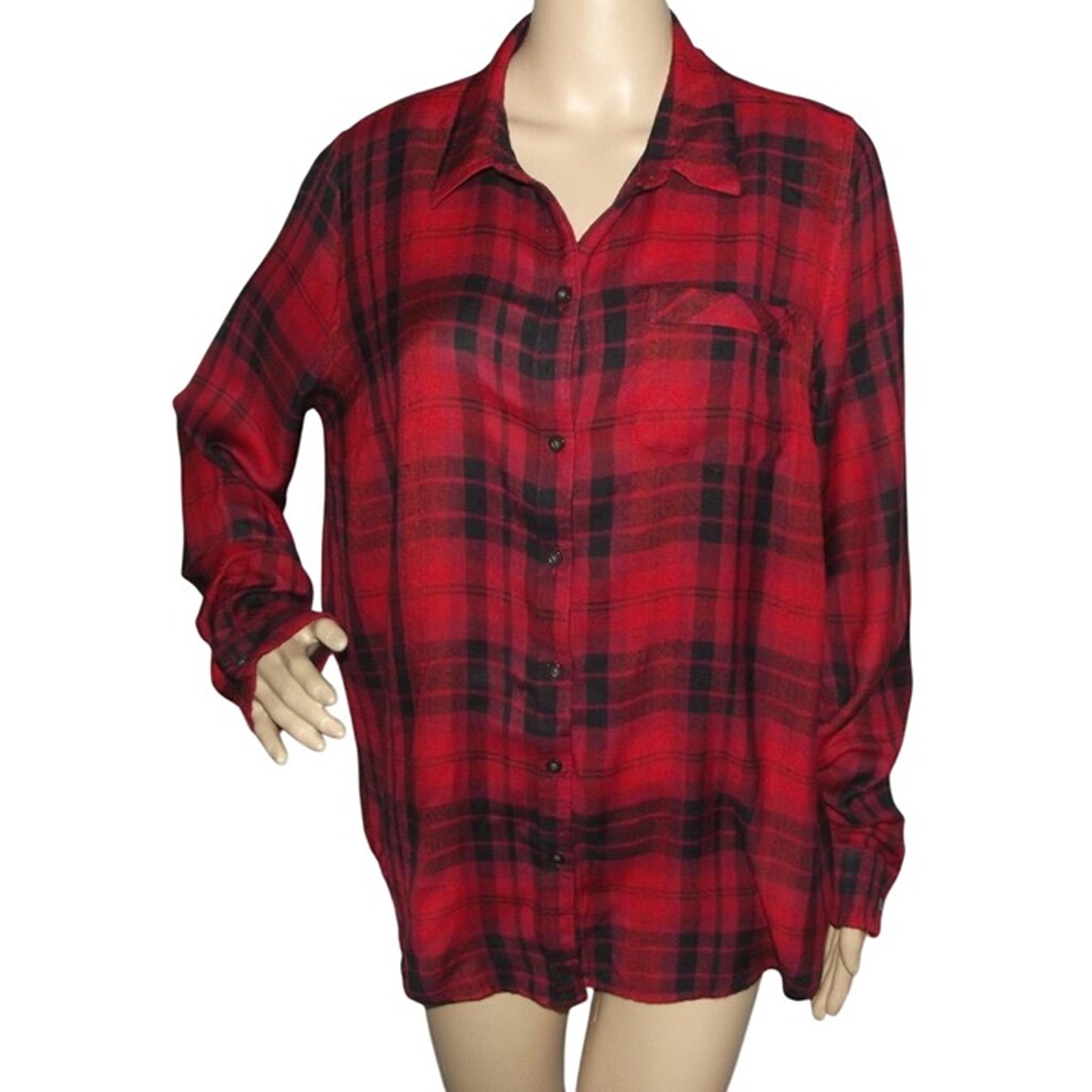 Lucky Brand Shirt Womens Size Medium Red Black Flannel Plaid button down back