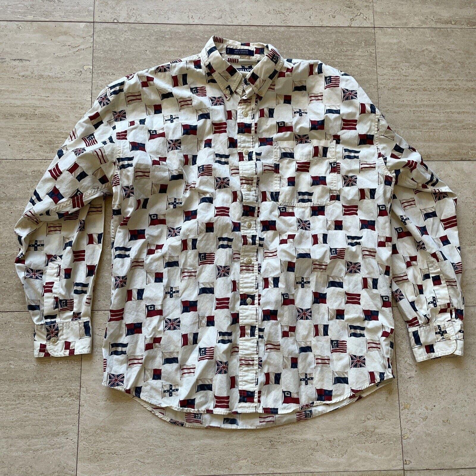 CHAPS Ralph Lauren Flag All Over Print Button Long Sleeve Shirt Size Large
