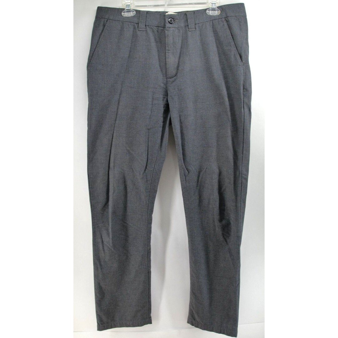 Carbon 2 Cobalt Flat Front Chino Pants Men's Size 35 Gray Herringbone Cotton