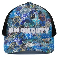 DM on Duty HAT D&D Dice collage -BLUE- Size M with adjustable back, black mesh