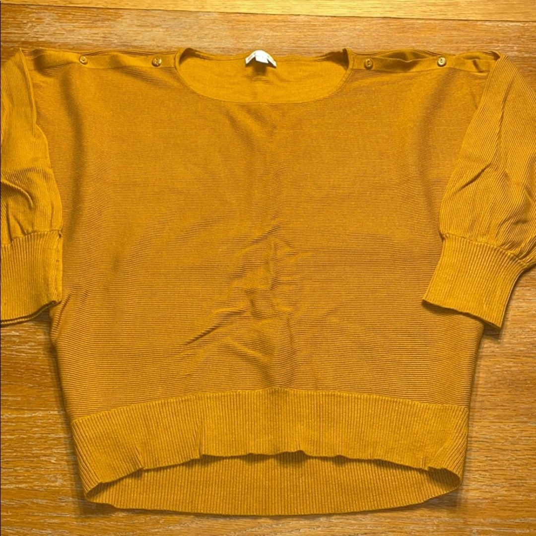NY&Co Yellow Crew Neck Sweater with Ribbed Cuffs