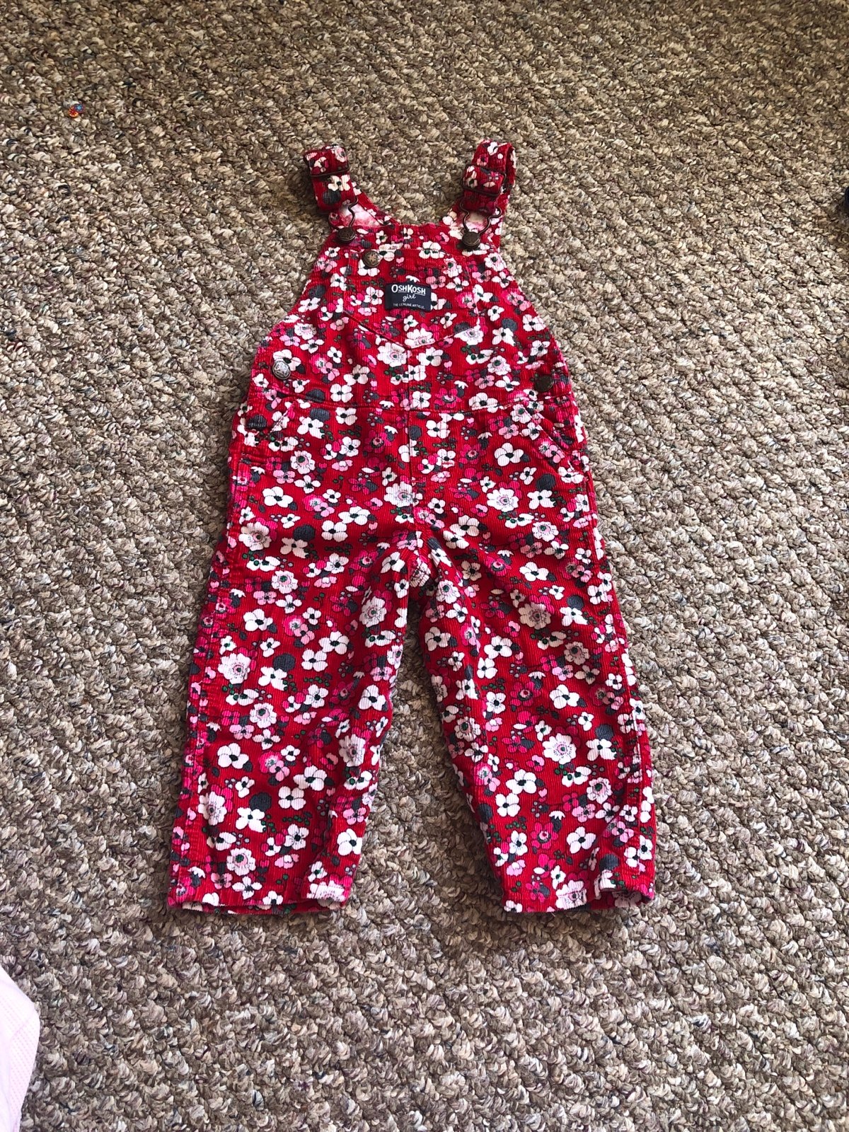 Oshkosh Girl Red Floral corduroy overalls 12 months