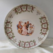 Calendar Plate 1910 Ladies & Cherub in Chariot Dresden China Antique Germany