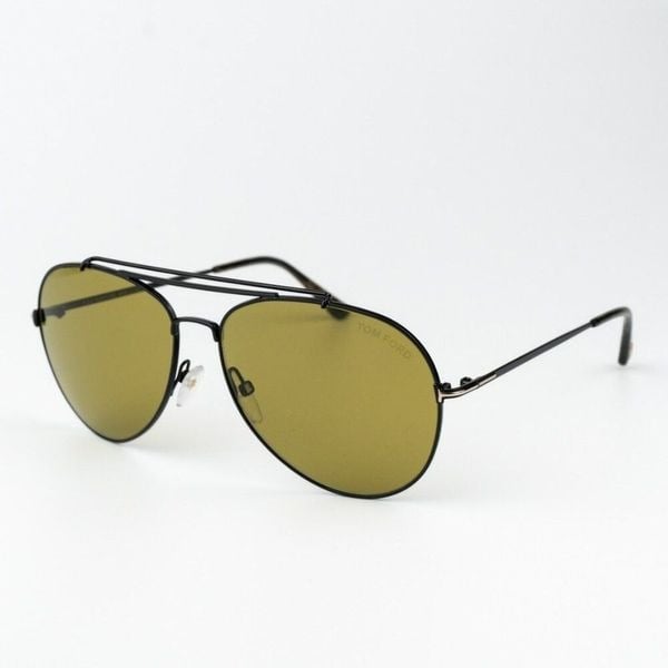 Tom Ford Men Sunglasses Shiny Black Green Aviator INDIANA FT0497 01N BRAND NEW