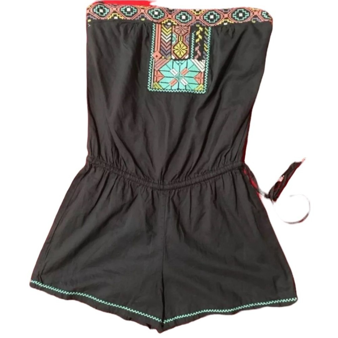 Star Mela Boho Romper Women Size Medium M Navy Blue Embroidered Front NEW W TAGS