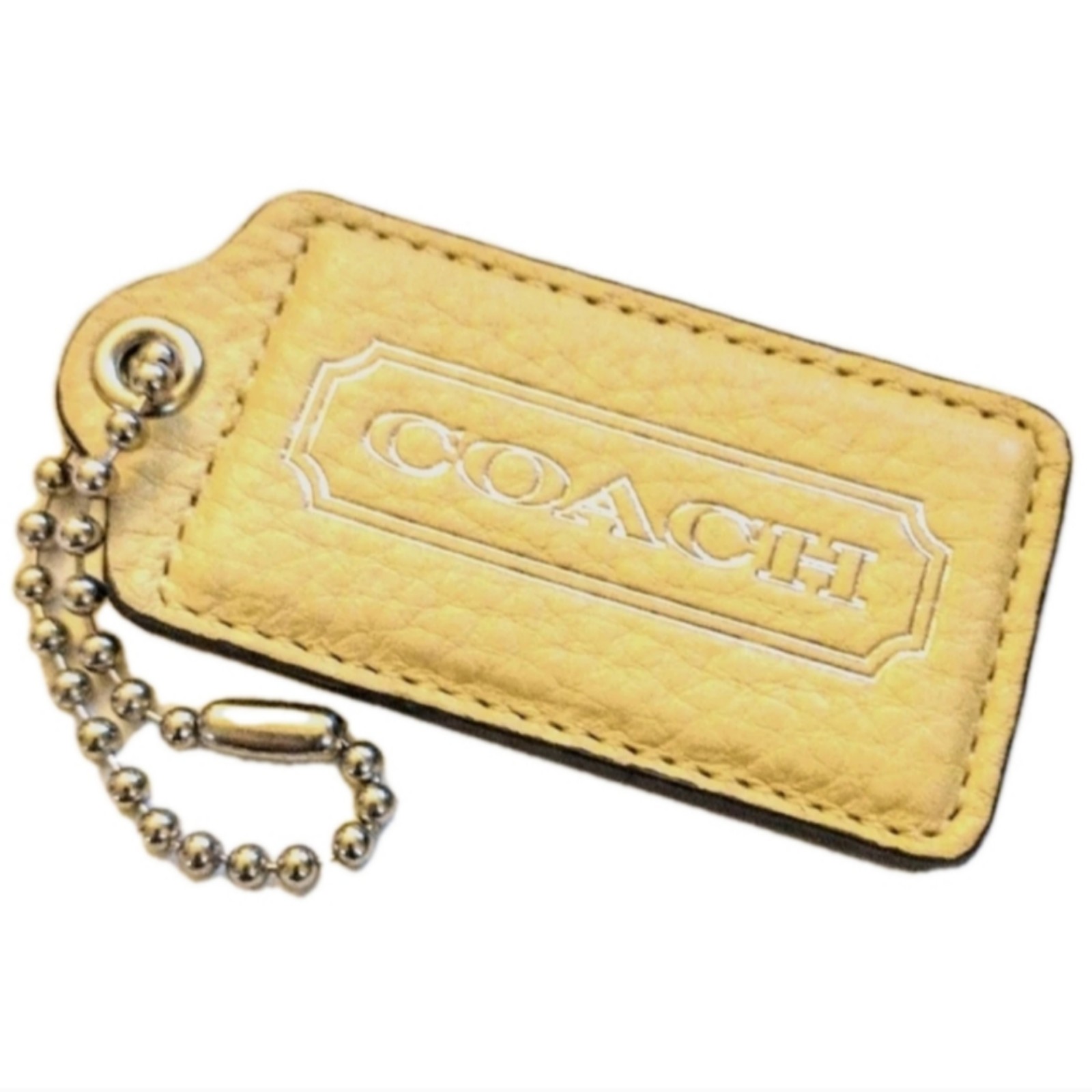 Coach XL Julia Perry Tote Yellow Leather Hang Tag Bag Fob Charm Keychain RARE