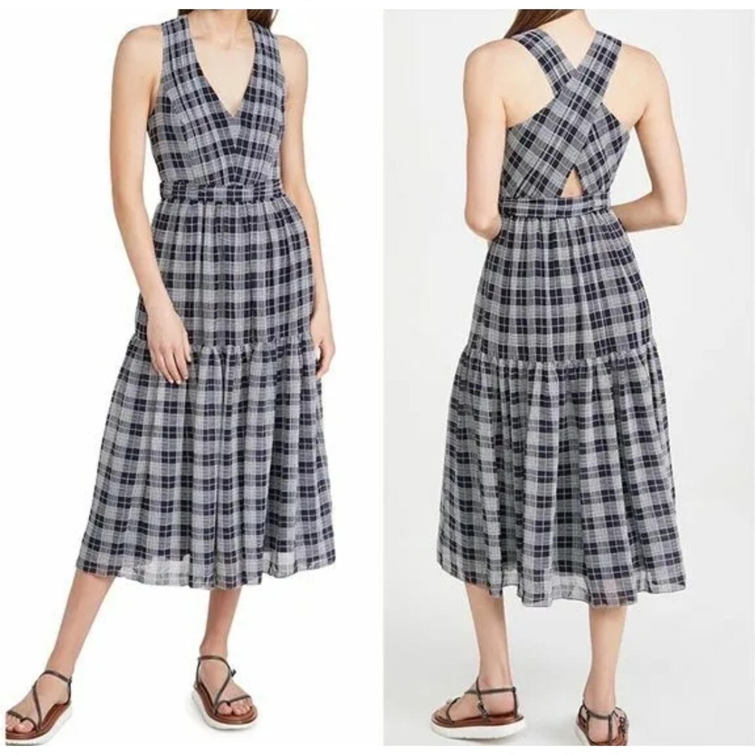 Club Monaco Women' s Blue Plaid Cross Back Midi Dress Size: 00 NWT