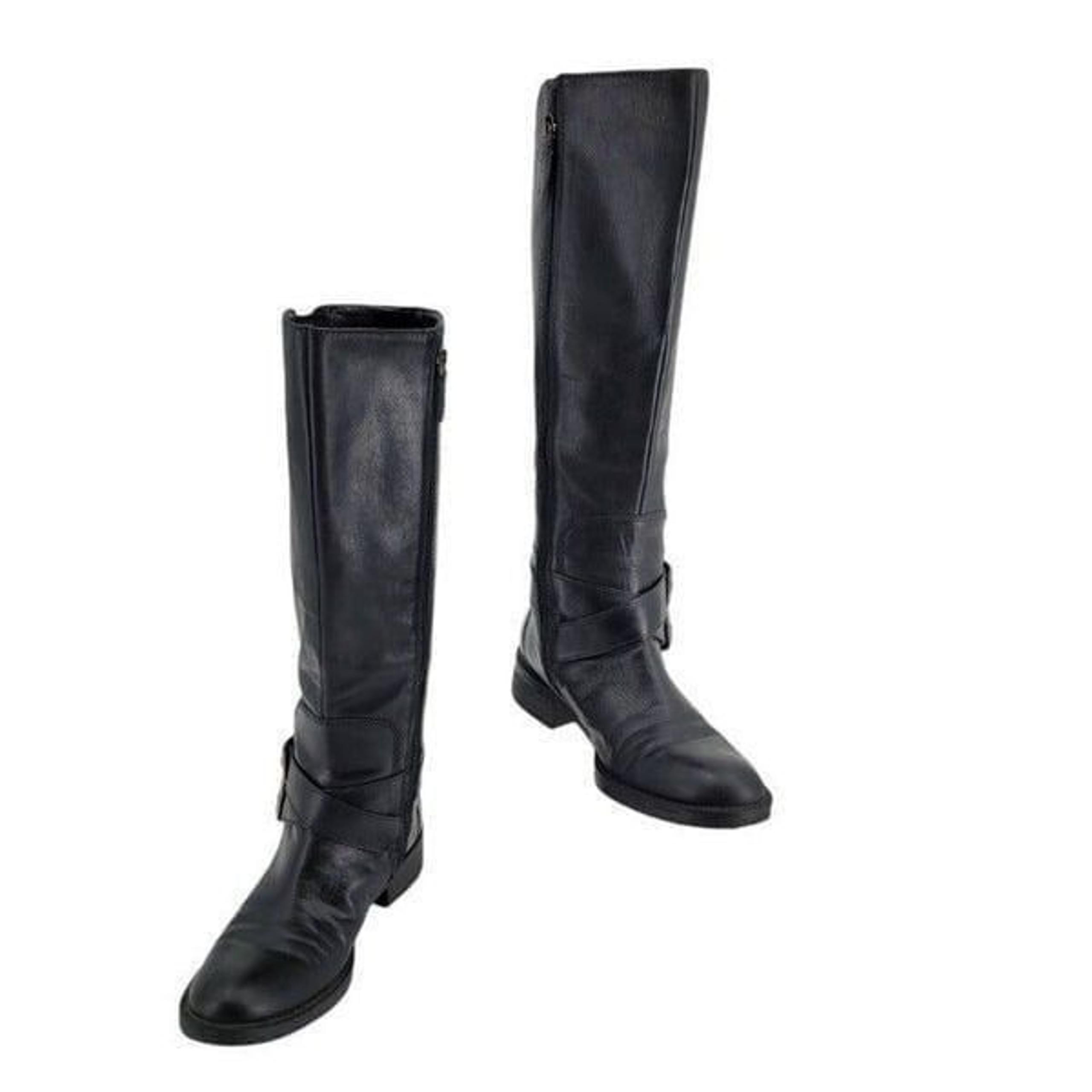 Enzo Angiolini Leather Boots Tall Equestrian Riding Easporty Zip Up Black Sz 7M