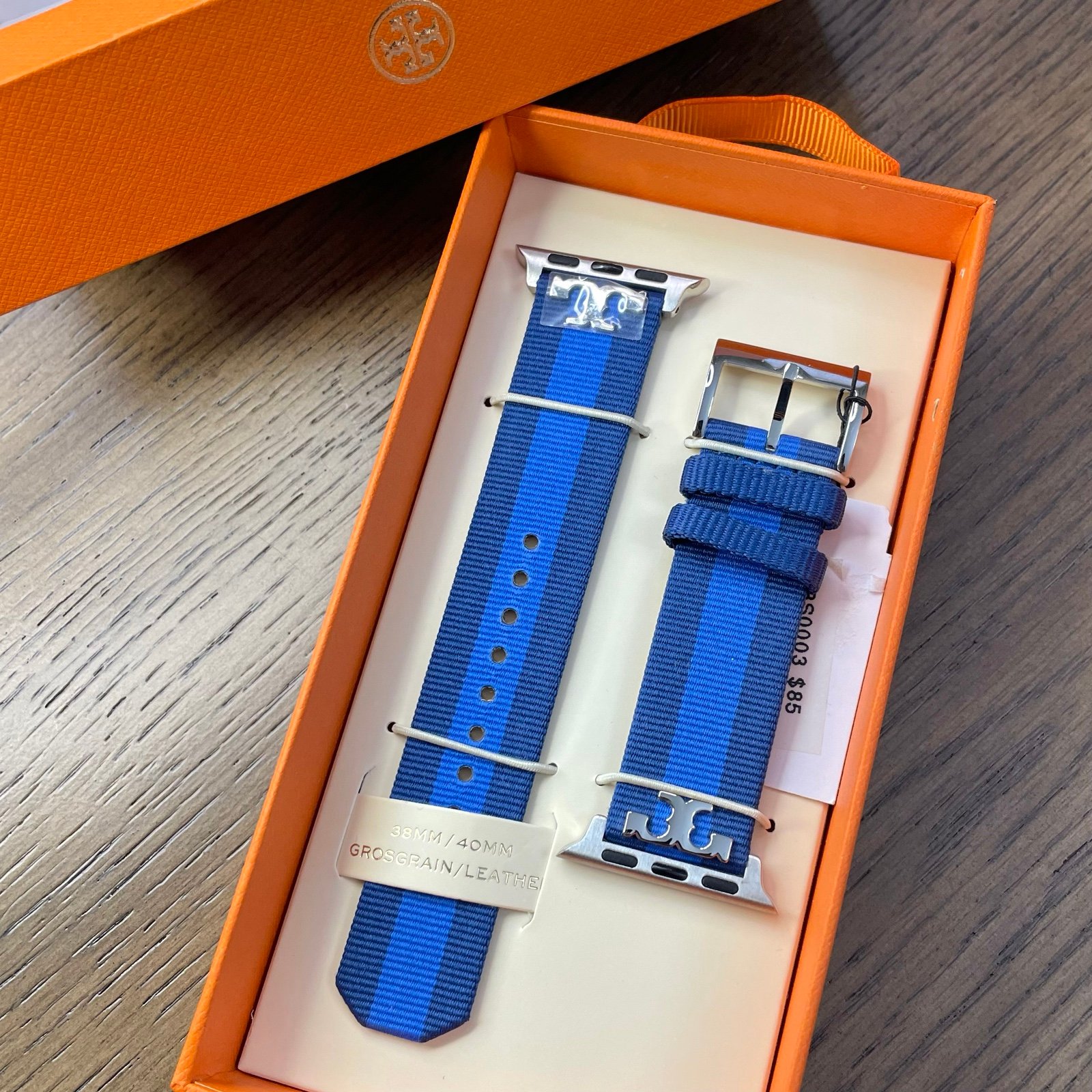 NEW✅ TORY BURCH Striped Strap For Apple Watch band for 38-40mm In Blue
